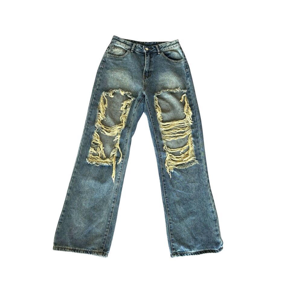 Women's Size 6 Y2K Grunge Ripped Distressed Faded Straight Leg Denim Jeans